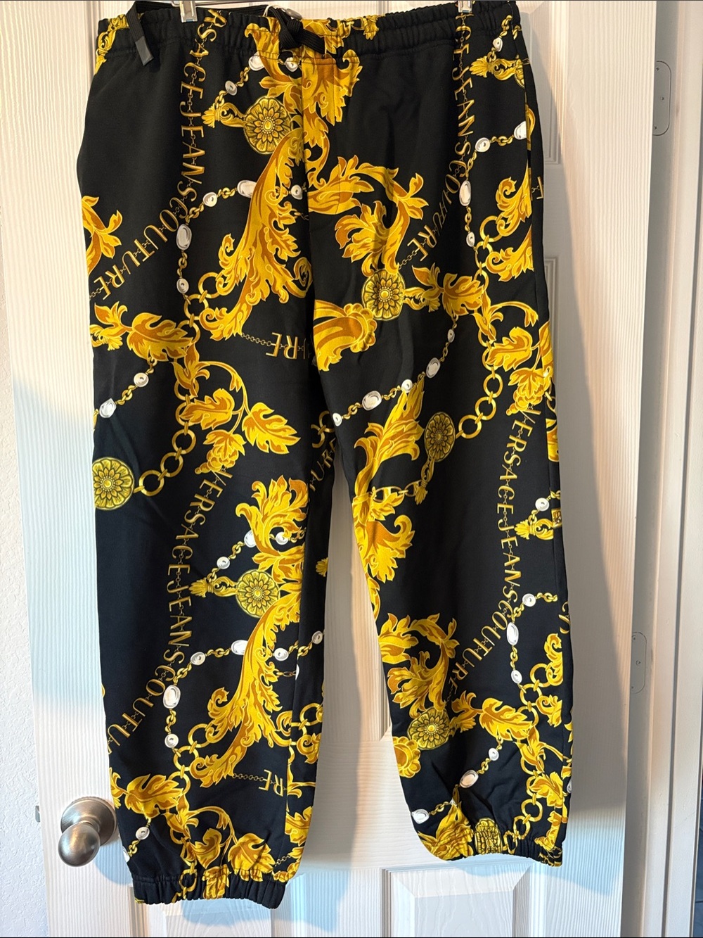Versace Jeans Couture Baroque Print Drawstring Pants - Black & Gold
